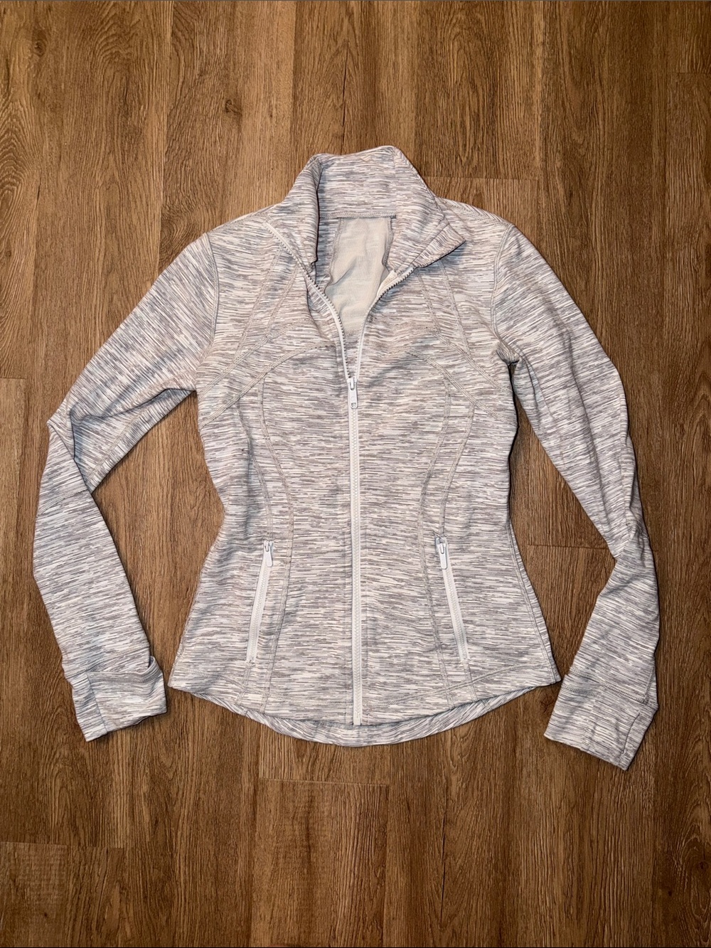 Lululemon Define Jacket Luon Heathered Space Dye Grey White Size 6 Thumbholes